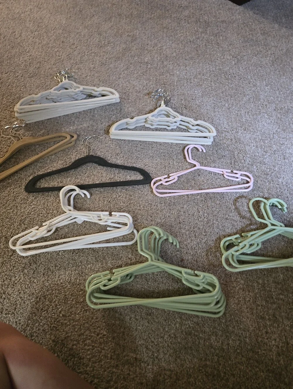 Assorted Kids Velvet and Plastic Hangers - White, Pink, Mint, Beige, Black